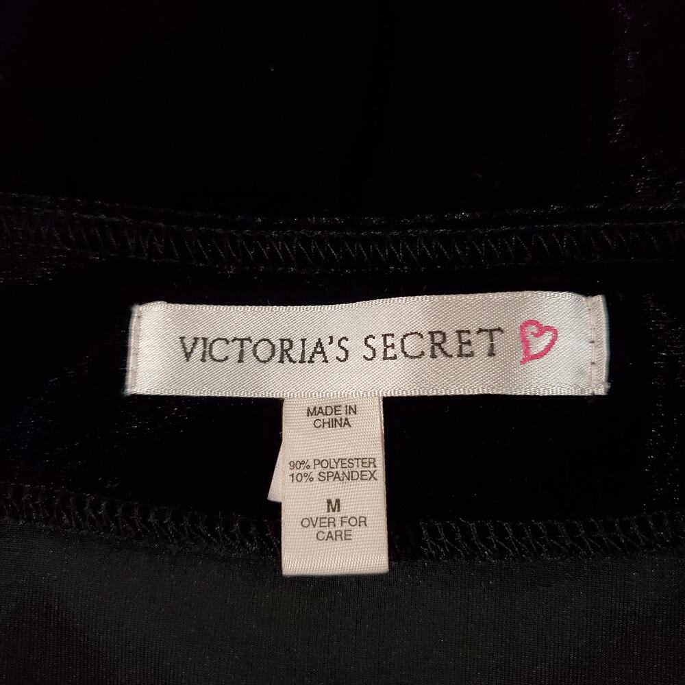 Vtg Y2K Victorias Secret Velour Mini Skater Dress Size M Black Velvet V-Neck - Picture 6 of 10